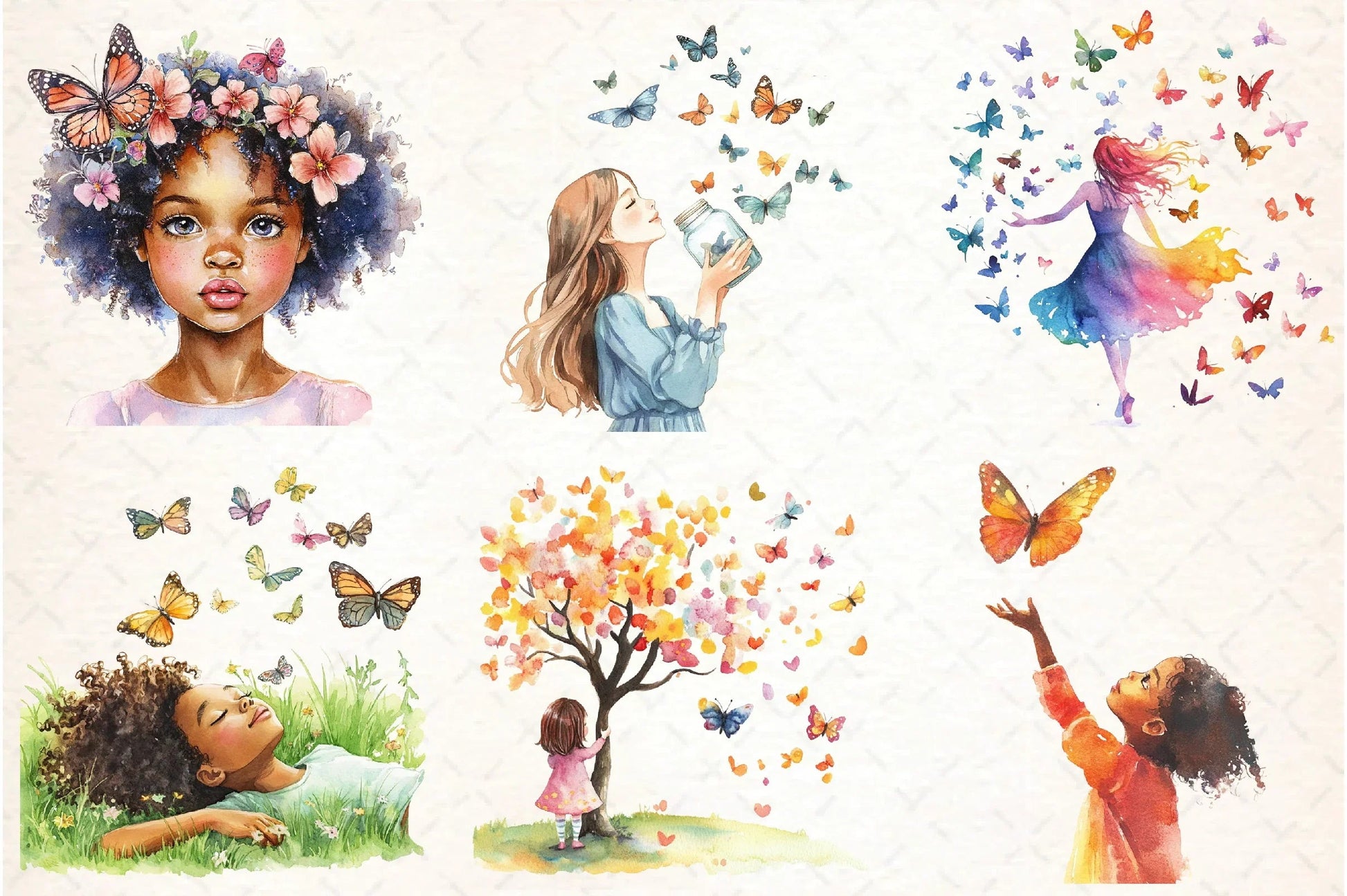 African American Girl with Butterflies Clipart Bundle - CraftNest - Digital Crafting and Art