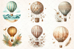 Boho Hot Air Balloons Clipart Bundle - CraftNest - Digital Crafting and Art