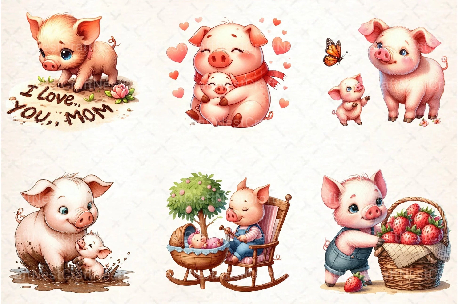 Pig Mother's Day Clipart Bundle - CraftNest - Digital Crafting and Art