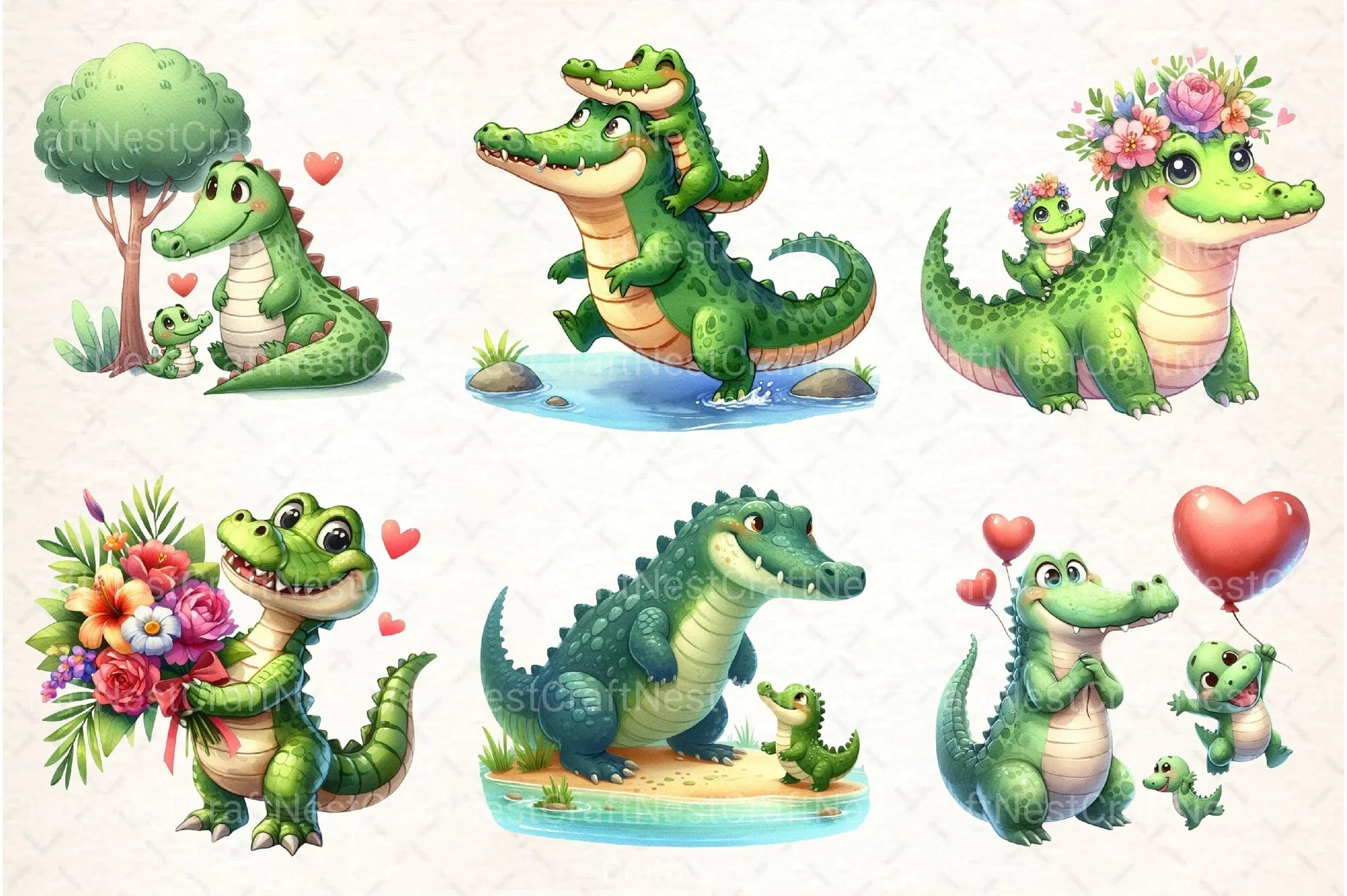 Crocodile Mother's Day Clipart Bundle - CraftNest - Digital Crafting and Art
