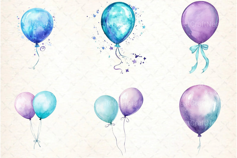 Aqua and Purple Balloons Clipart Bundle - CraftNest - Digital Crafting and Art