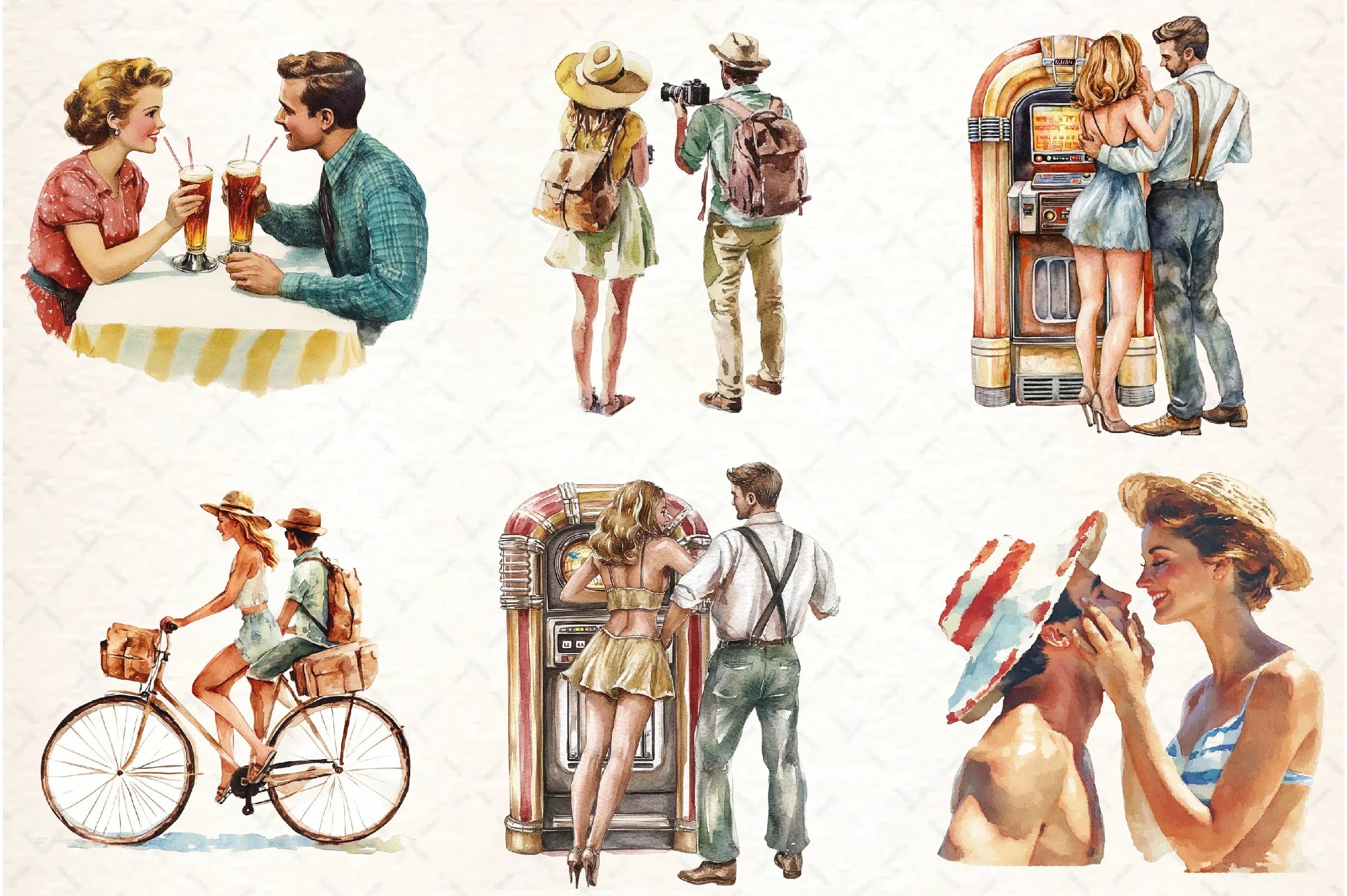 Vintage Summer Couple Clipart Bundle - CraftNest - Digital Crafting and Art