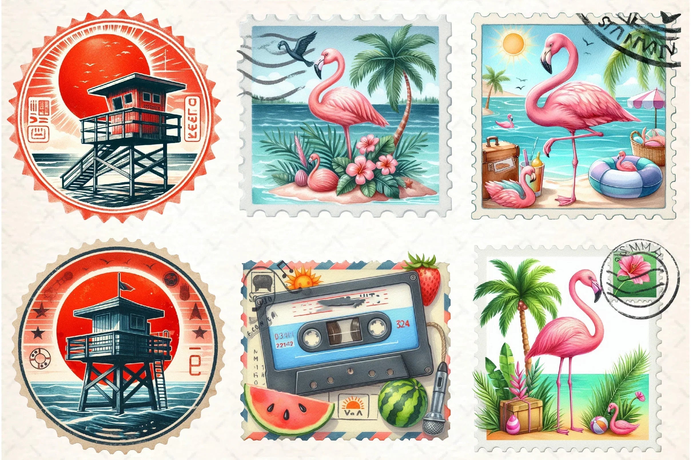 Retro Summer Postage Clipart Bundle - CraftNest - Digital Crafting and Art