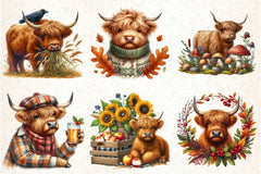 Autumn Highland Cow Clipart Bundle - CraftNest - Digital Crafting and Art