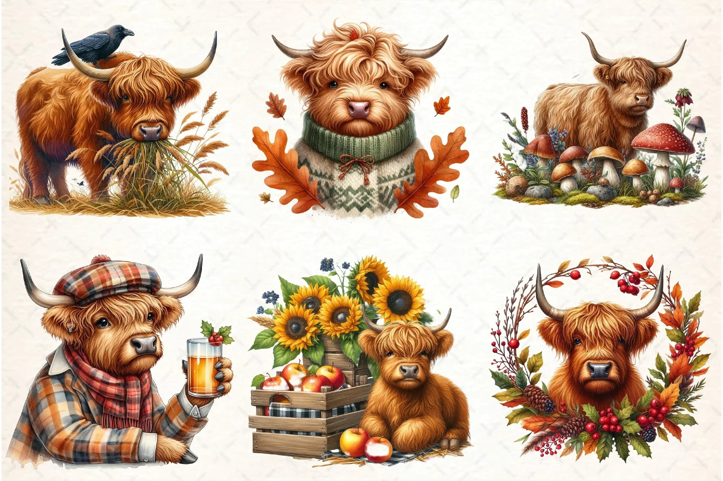 Autumn Highland Cow Clipart Bundle - CraftNest - Digital Crafting and Art