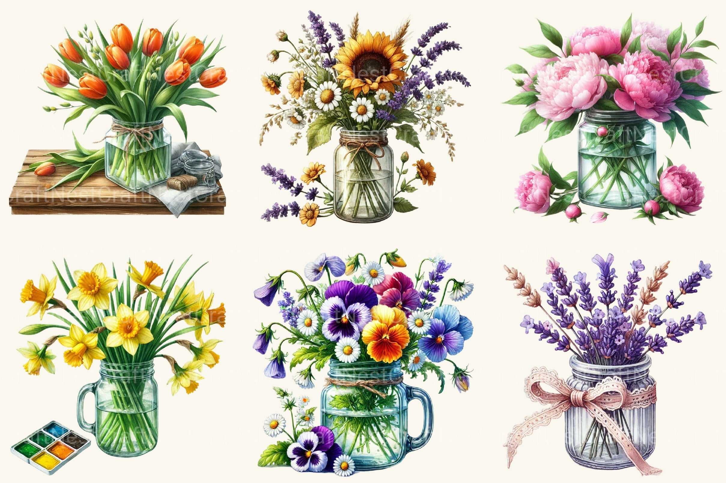 Flower Jar Clipart Bundle