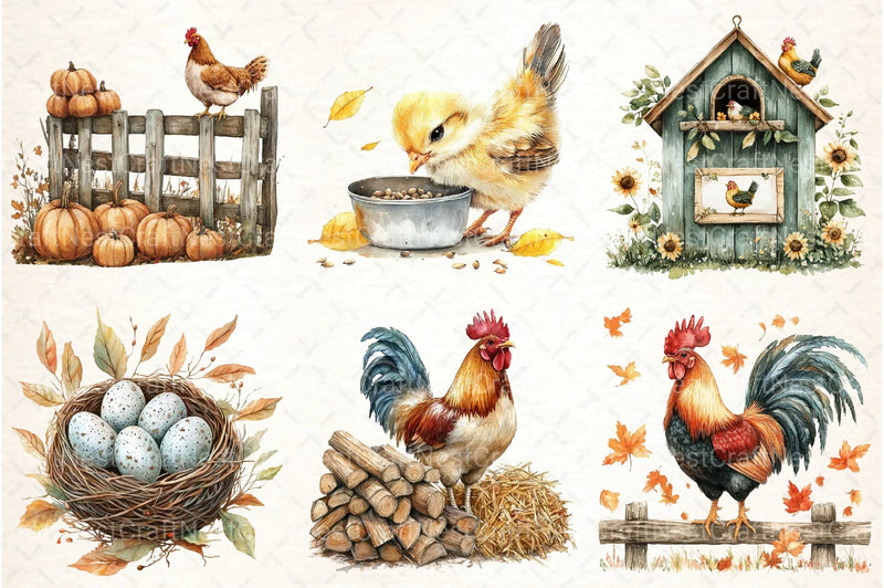 Autumn Chicken Coop Clipart Bundle 99 - CraftNest - Digital Crafting and Art