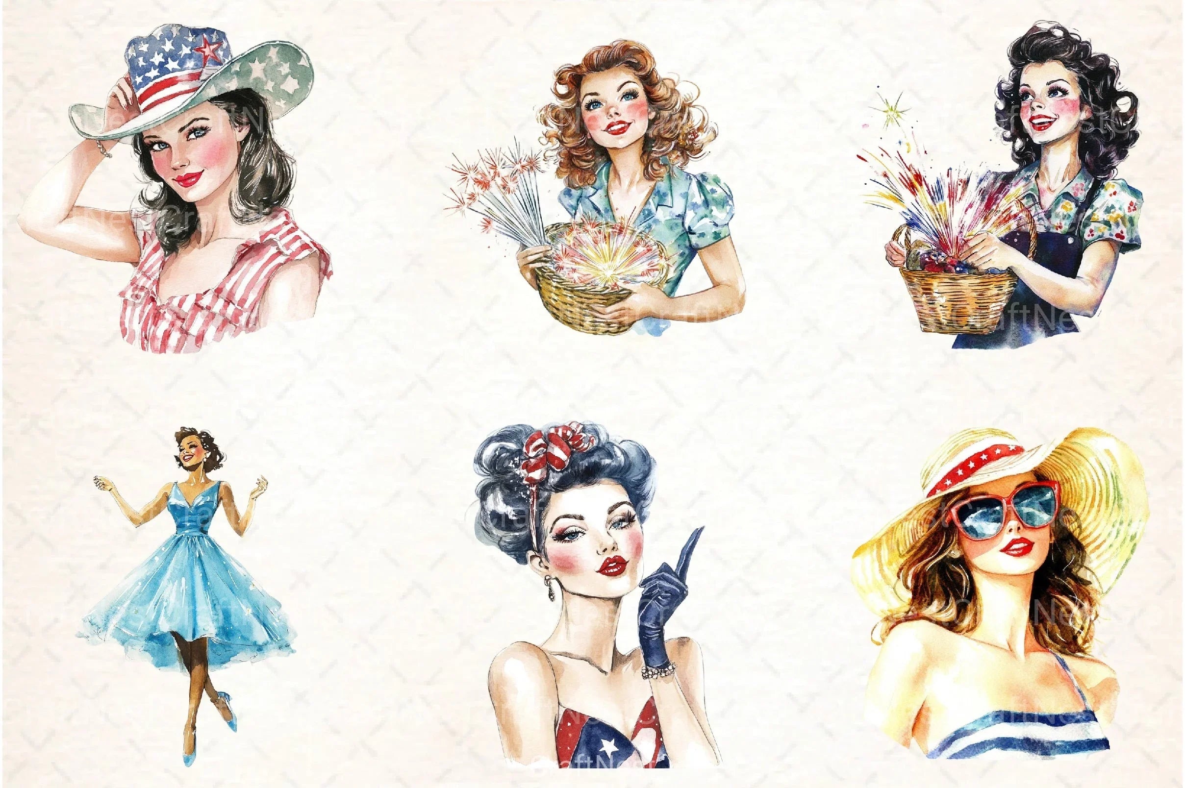 Retro Woman 4th of July Clipart Bundle - CraftNest - Digital Crafting and Art
