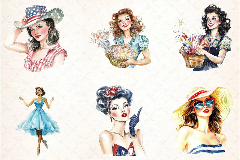 Retro Woman 4th of July Clipart Bundle - CraftNest - Digital Crafting and Art