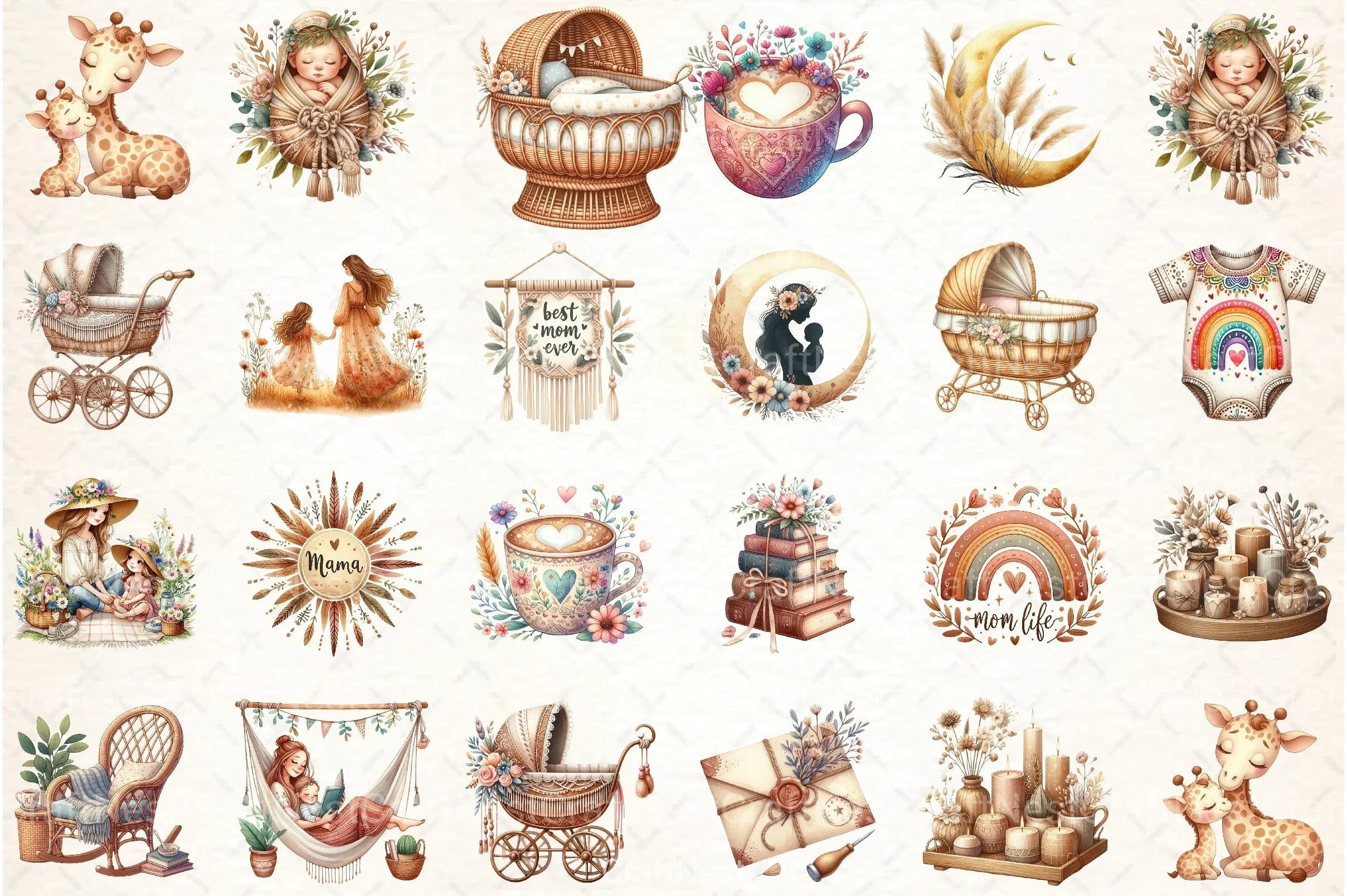 Boho Mother's Day Clipart Bundle 123 - CraftNest - Digital Crafting and Art