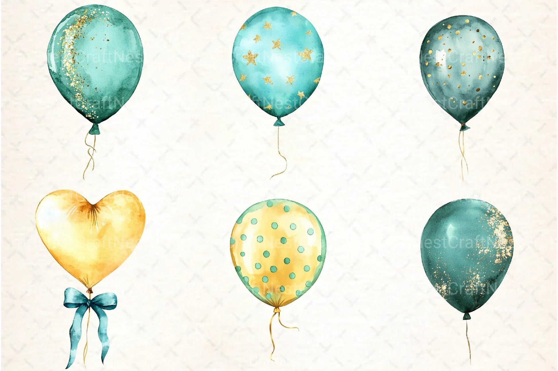 Teal and Gold Balloons Clipart Bundle - CraftNest - Digital Crafting and Art