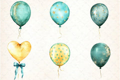 Teal and Gold Balloons Clipart Bundle - CraftNest - Digital Crafting and Art