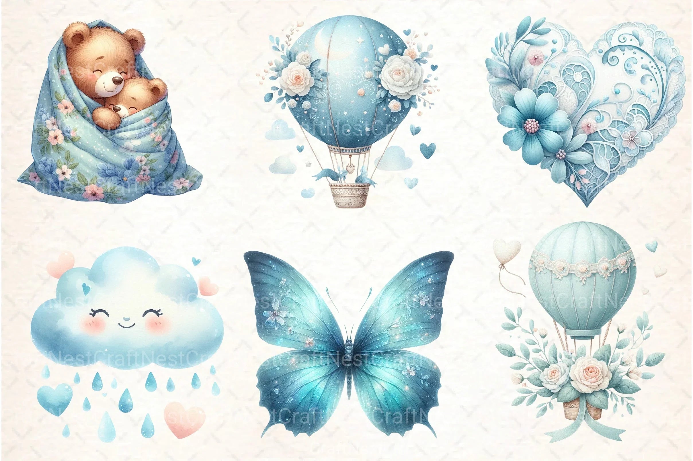 Soft Blue Mother's Day Clipart Bundle - CraftNest - Digital Crafting and Art