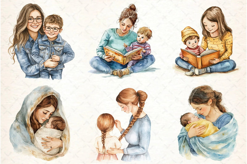 Mommy and Child Clipart Bundle - CraftNest - Digital Crafting and Art