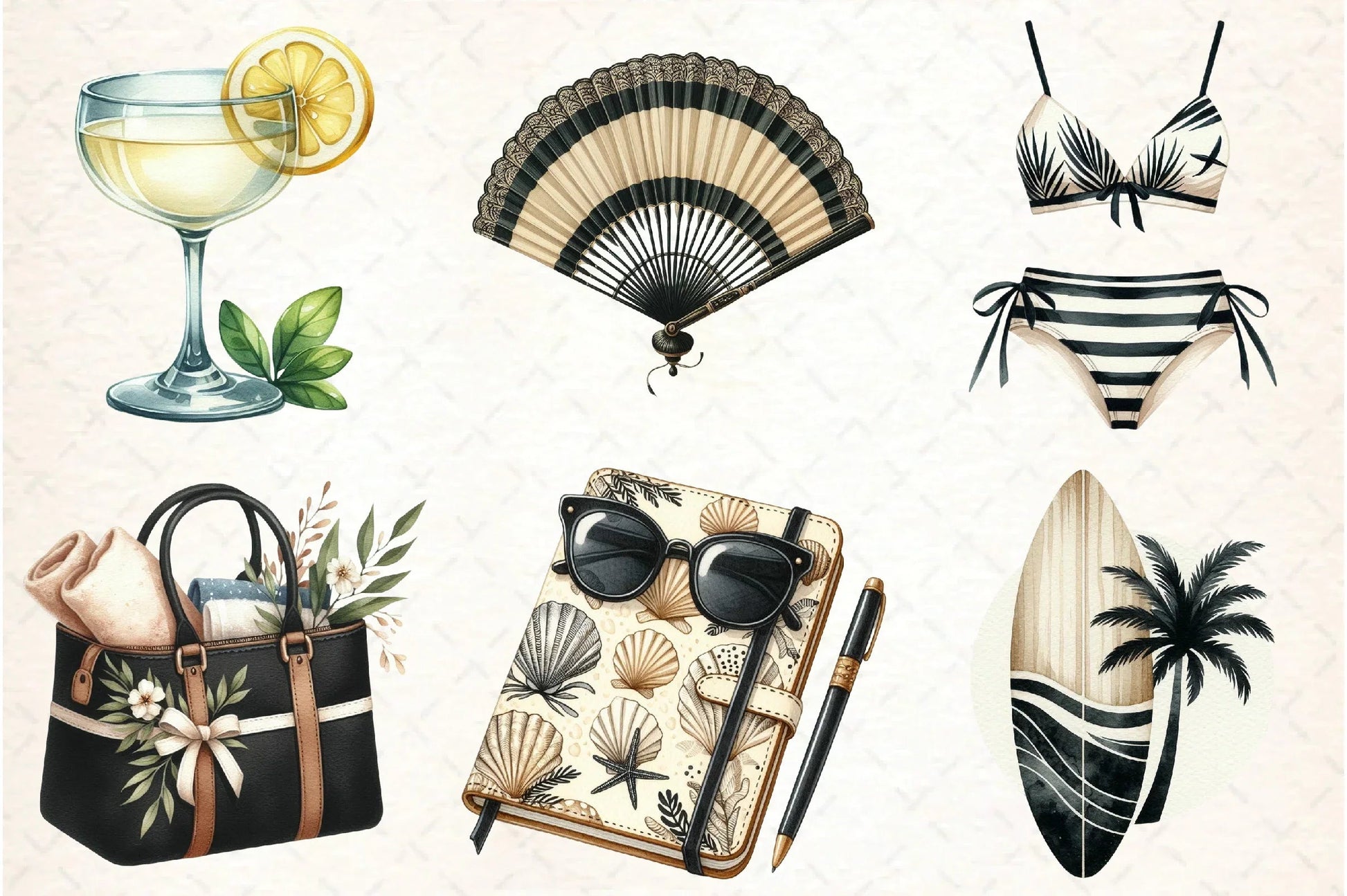 Ivory and Black Hello Summer Clipart Bundle - CraftNest - Digital Crafting and Art