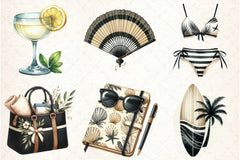 Ivory and Black Hello Summer Clipart Bundle - CraftNest - Digital Crafting and Art