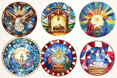 Round Stained Glass 4th of July Nativity Clipart Bundle 88 - CraftNest - Digital Crafting and Art
