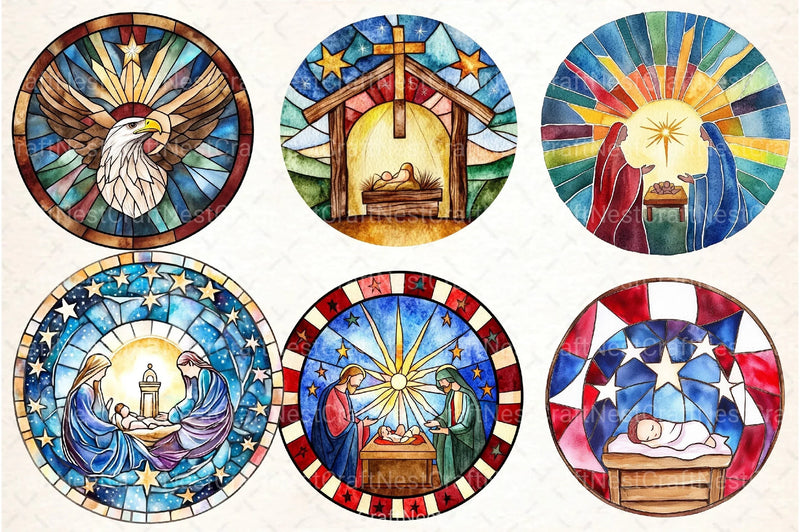 Round Stained Glass 4th of July Nativity Clipart Bundle 88 - CraftNest - Digital Crafting and Art