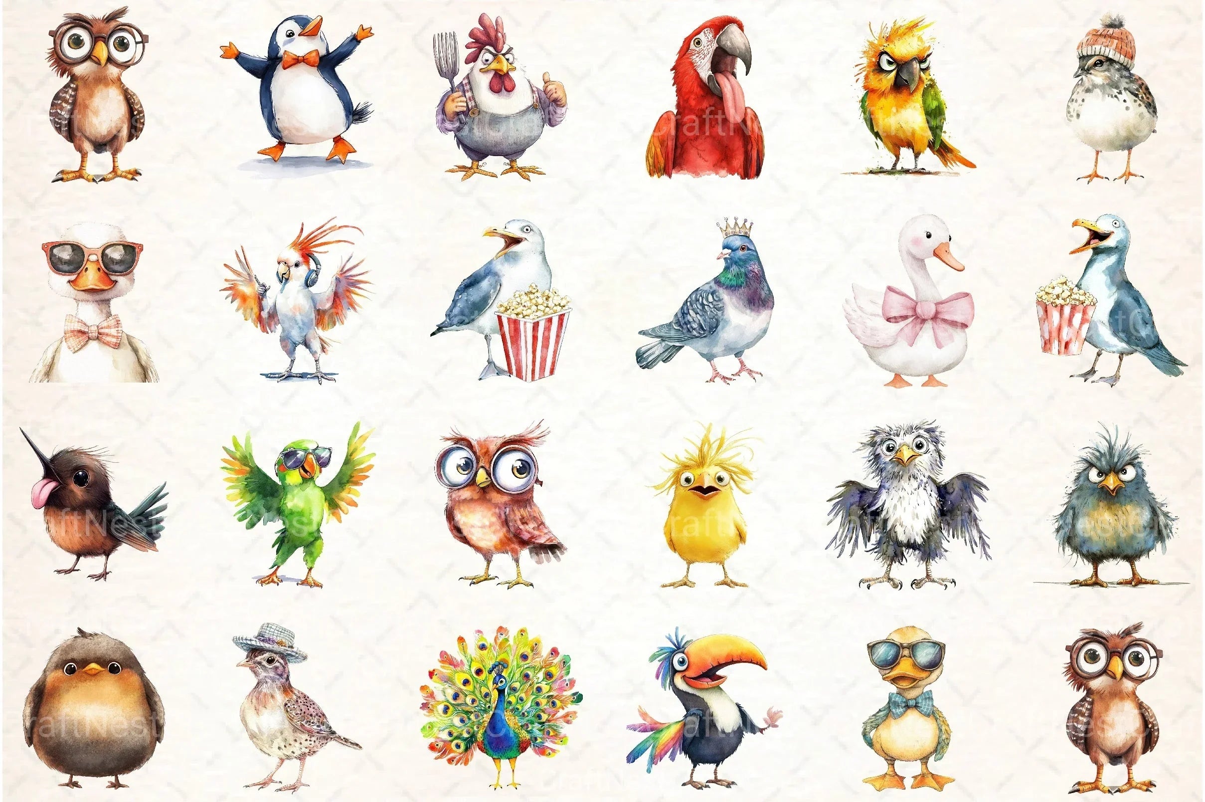 Funny Cartoon Birds Clipart Bundle - CraftNest - Digital Crafting and Art