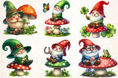 St. Patrick's Day Gnomes on Mushroom Clipart Bundle - CraftNest - Digital Crafting and Art