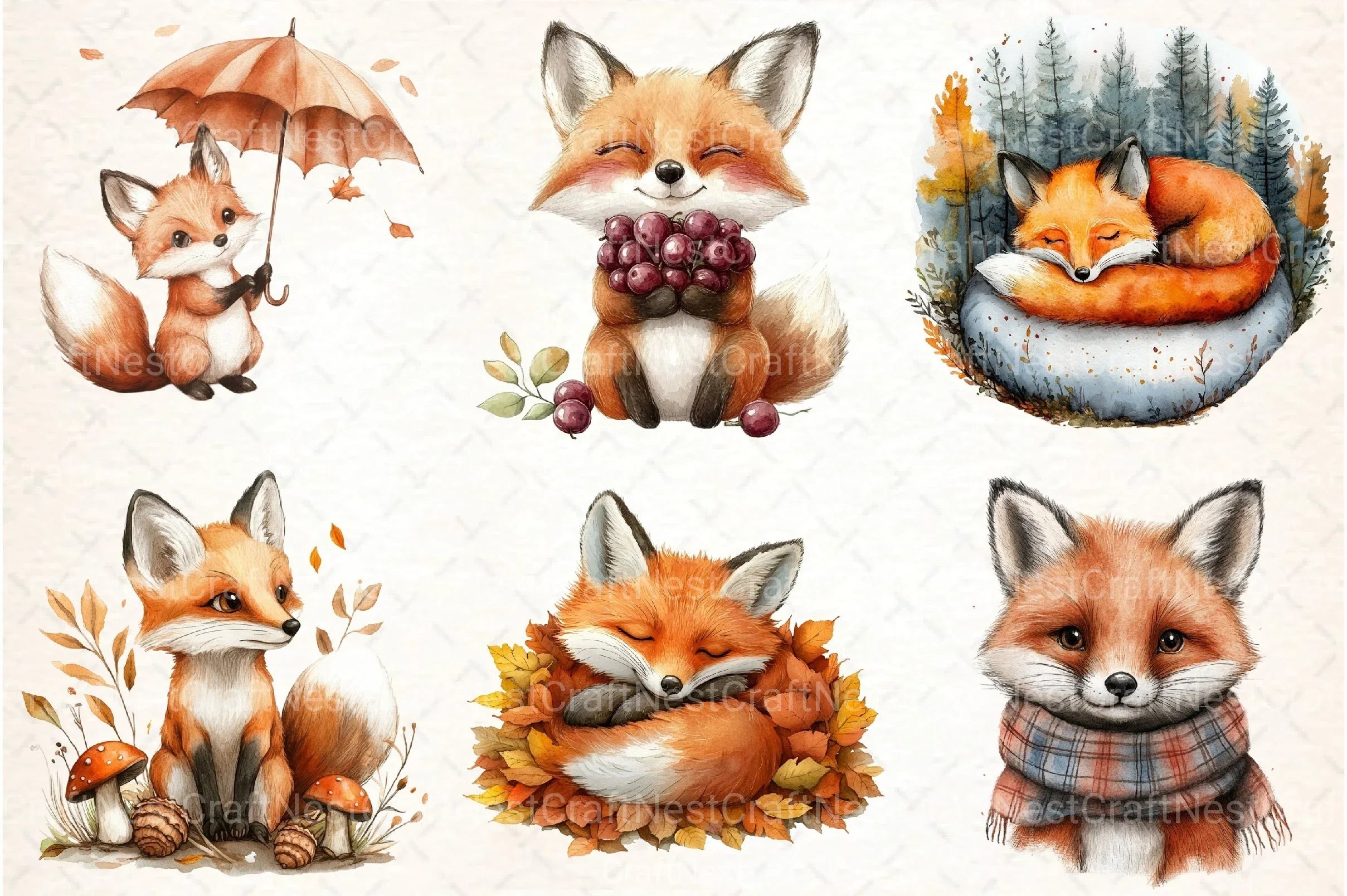 Autumn Fox Clipart Bundle 99 - CraftNest - Digital Crafting and Art