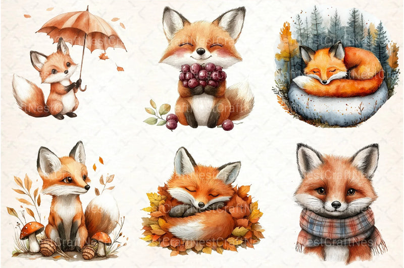 Autumn Fox Clipart Bundle 99 - CraftNest - Digital Crafting and Art