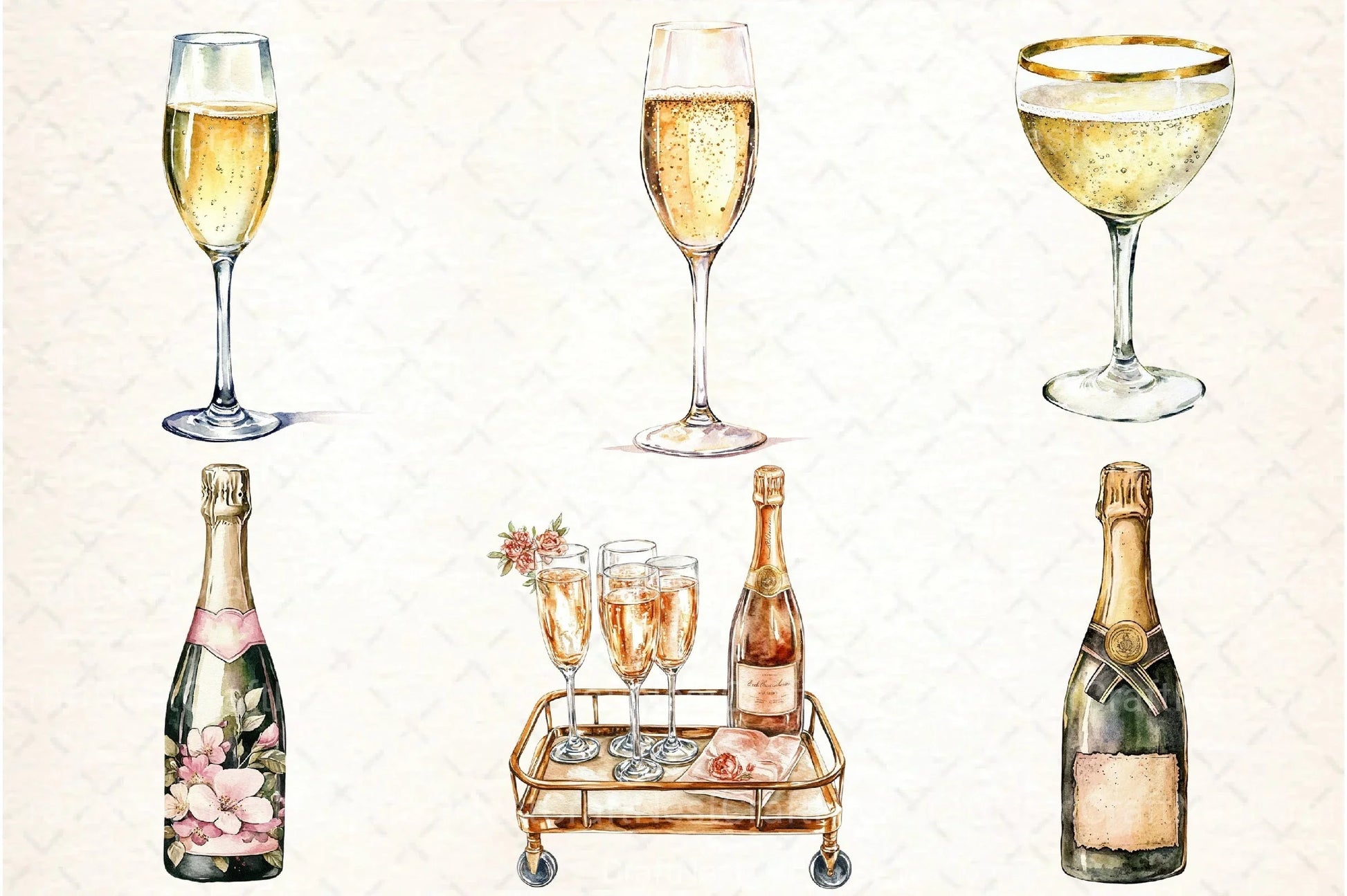 Vintage Champagne Clipart Bundle - CraftNest - Digital Crafting and Art