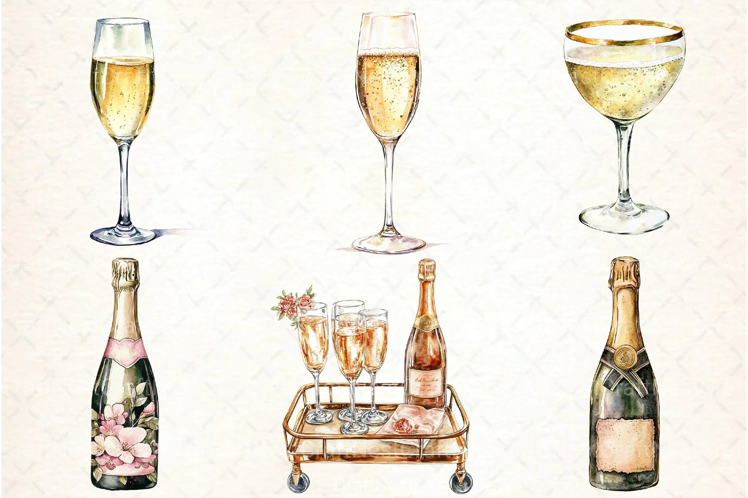 Vintage Champagne Clipart Bundle - CraftNest - Digital Crafting and Art