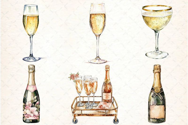 Vintage Champagne Clipart Bundle - CraftNest - Digital Crafting and Art