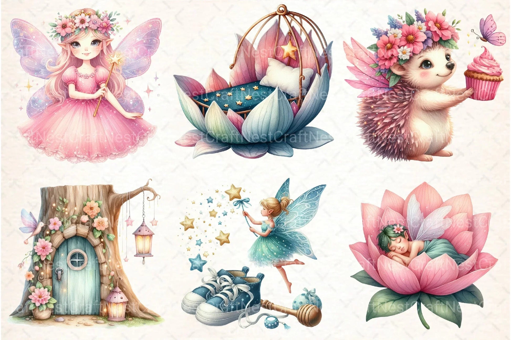 Pink Woodland Fairy Clipart Bundle - CraftNest - Digital Crafting and Art