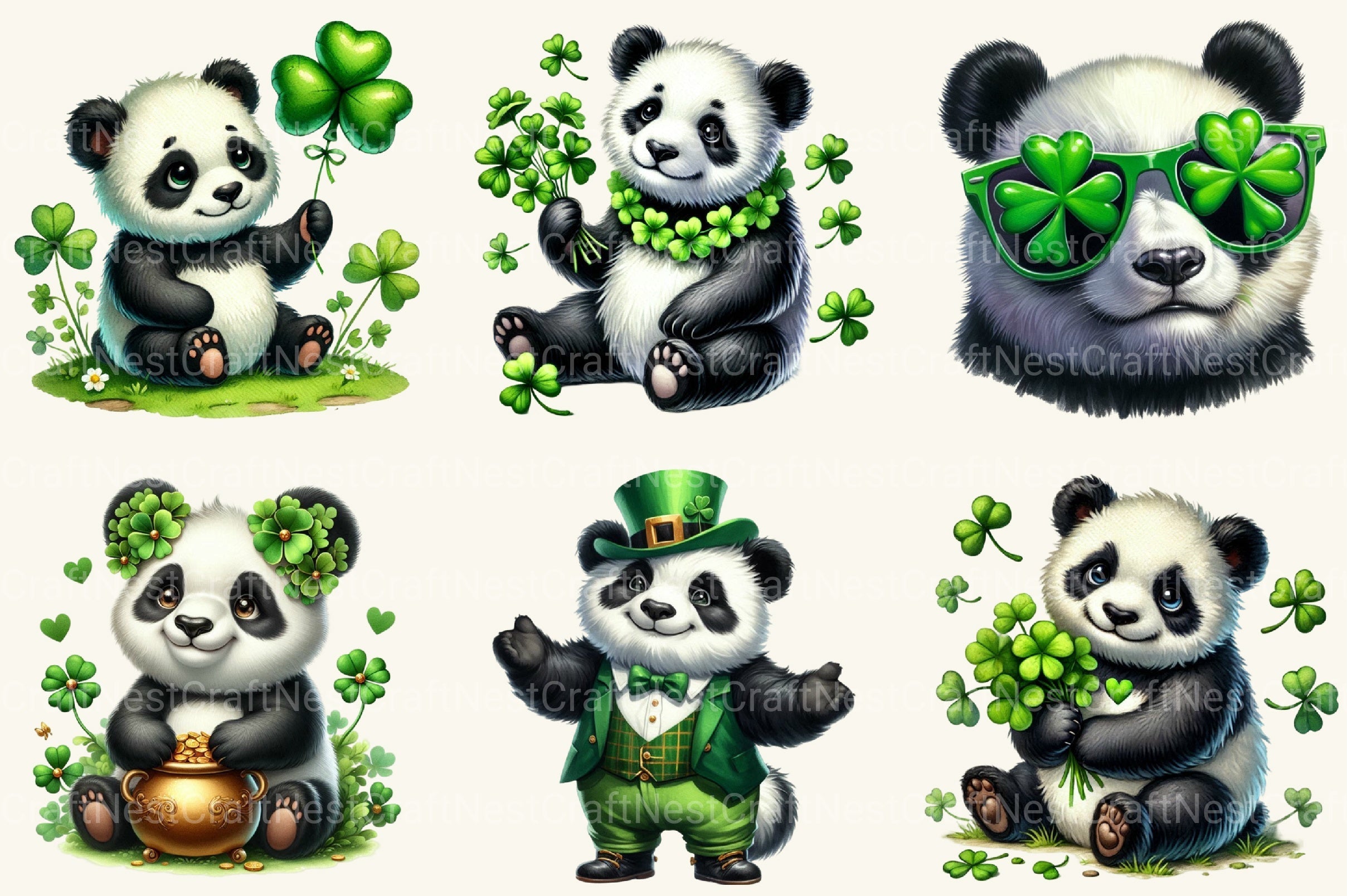 St Patrick's Panda Clipart Bundle