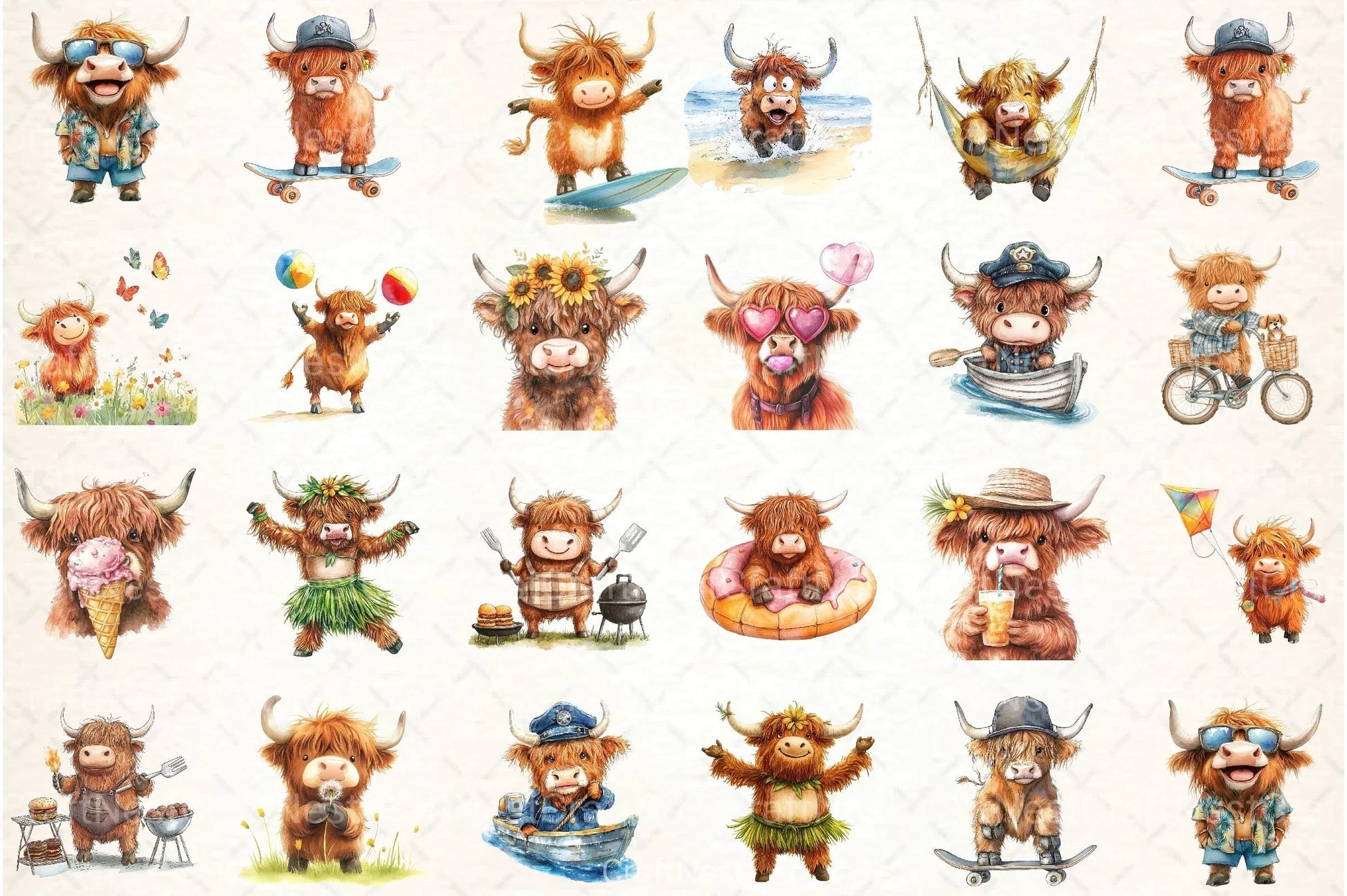 Summer Funny Cute Highland Cow Clipart Bundle - CraftNest - Digital Crafting and Art