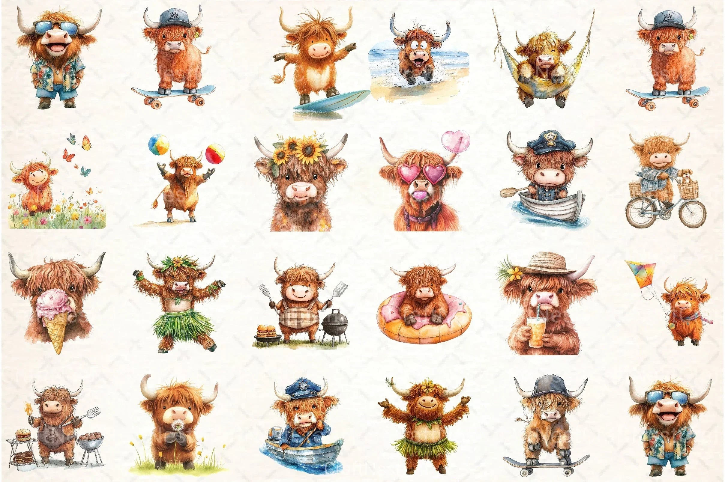 Summer Funny Cute Highland Cow Clipart Bundle - CraftNest - Digital Crafting and Art