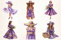 Purple Summer Vintage Woman Clipart Bundle - CraftNest - Digital Crafting and Art
