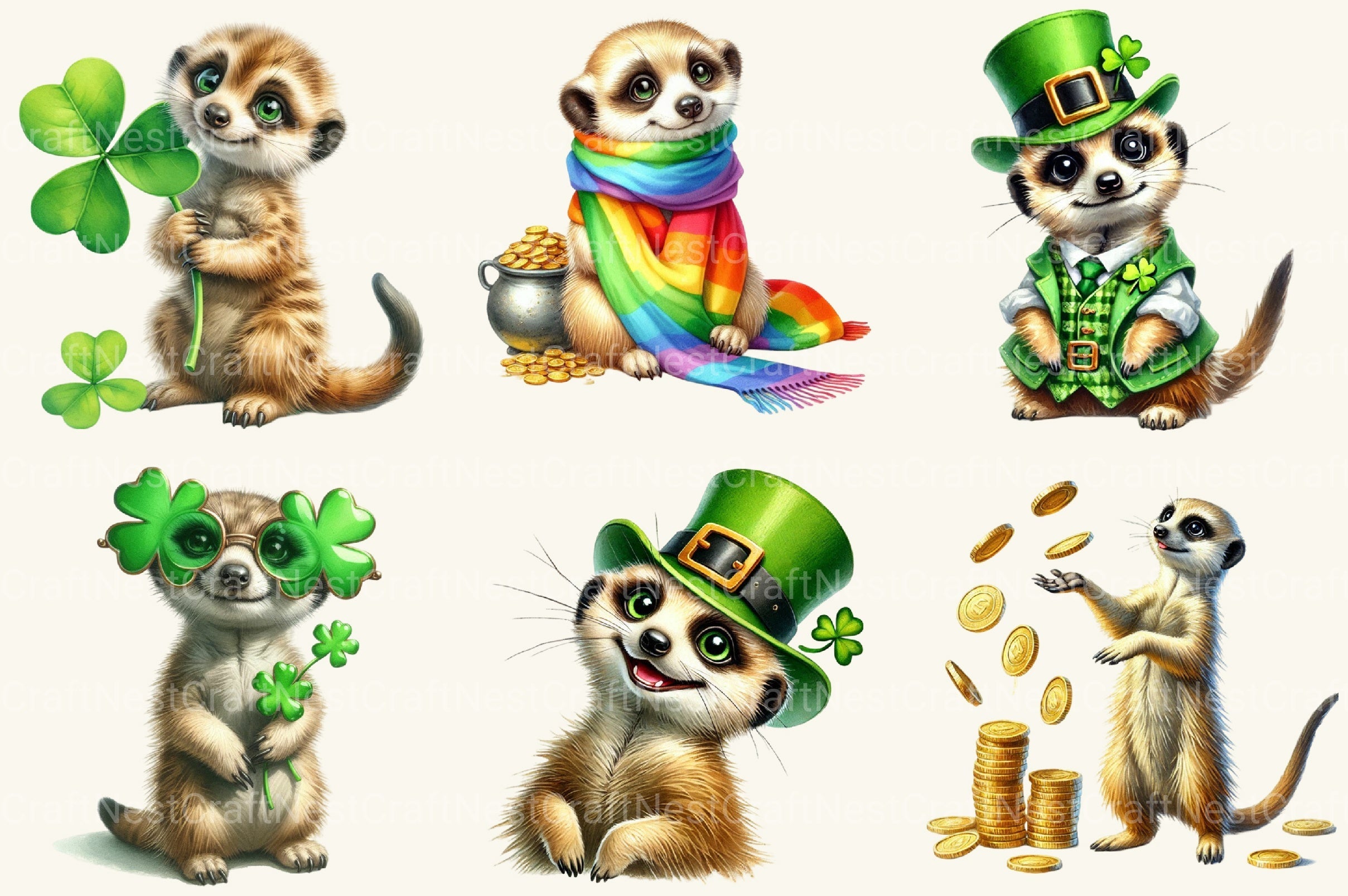 St Patrick's Meerkat Clipart Bundle