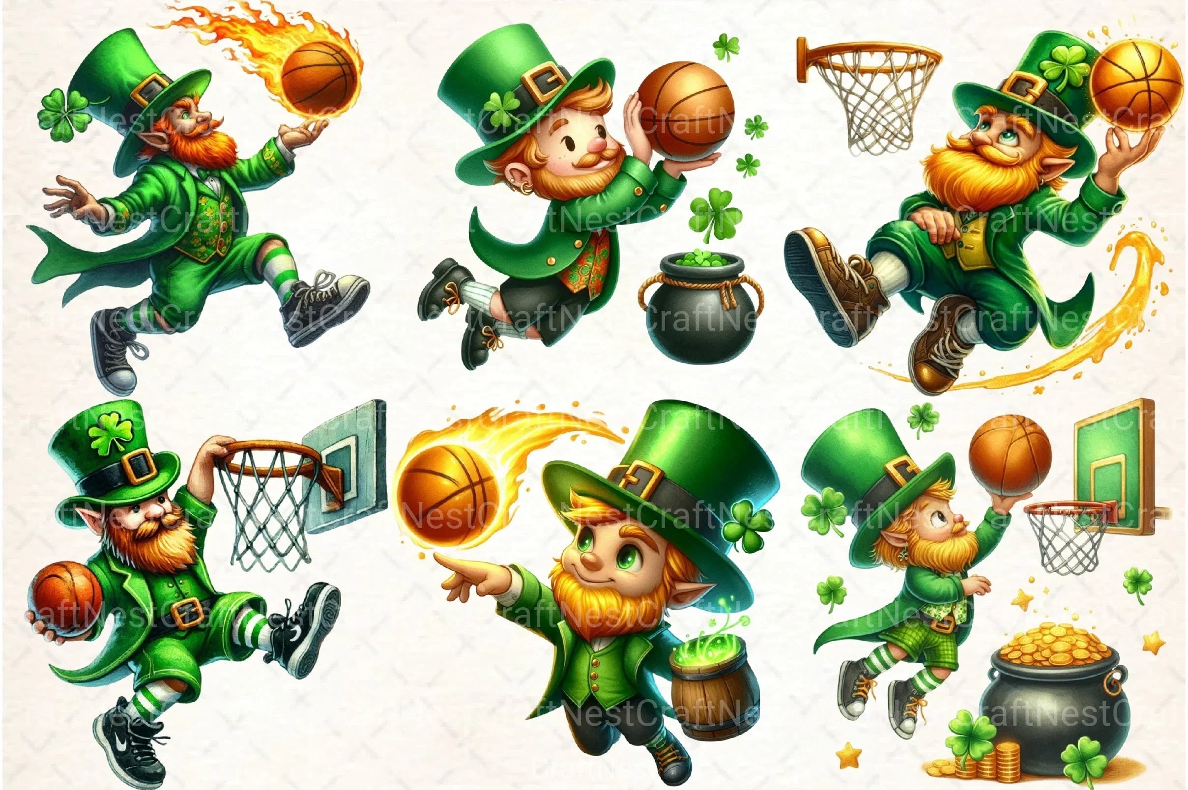 Leprechaun Dunk Basketball Clipart Bundle - CraftNest - Digital Crafting and Art