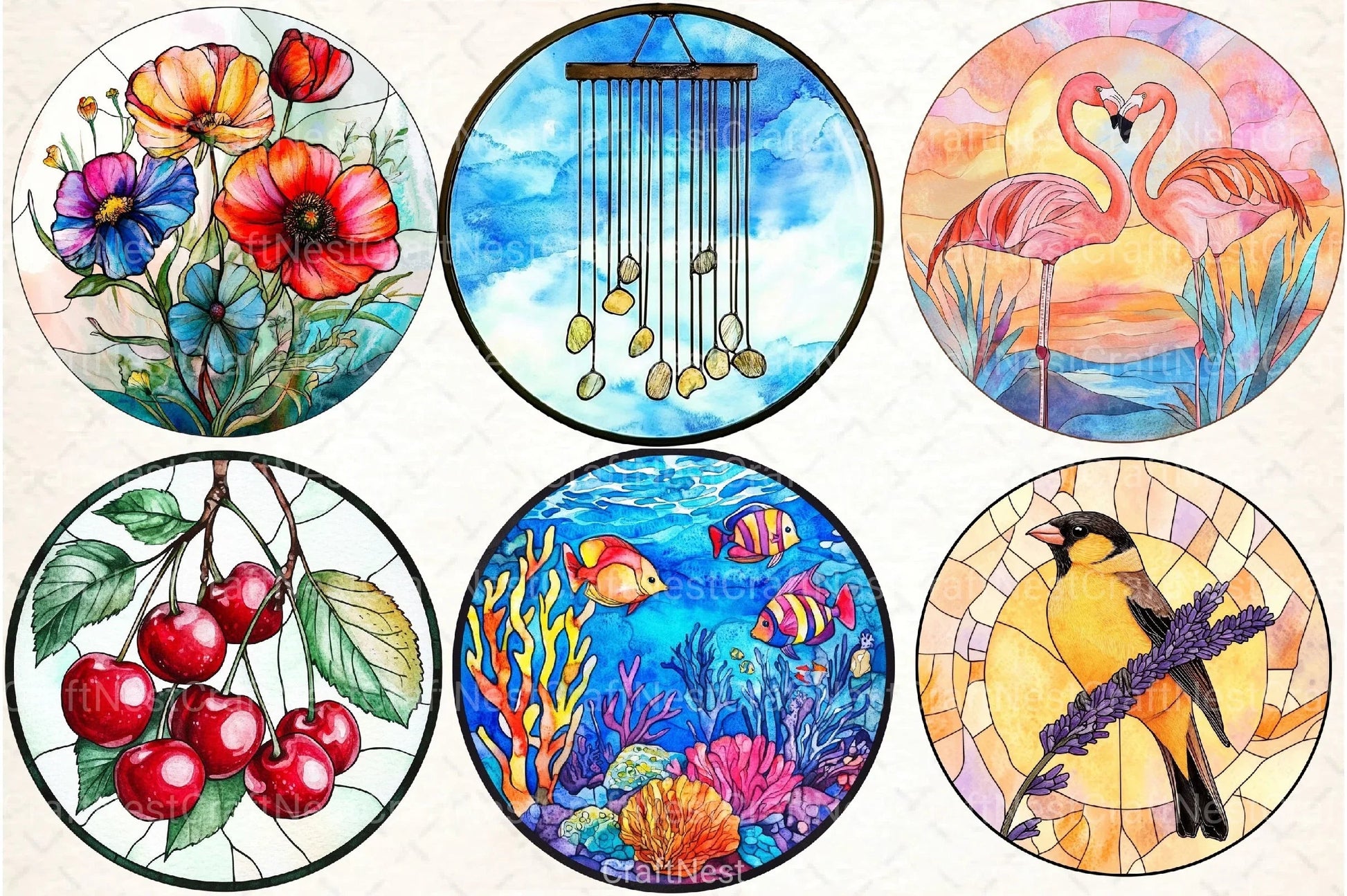 Round Stained Glass Summer Clipart Bundle 44 - CraftNest - Digital Crafting and Art
