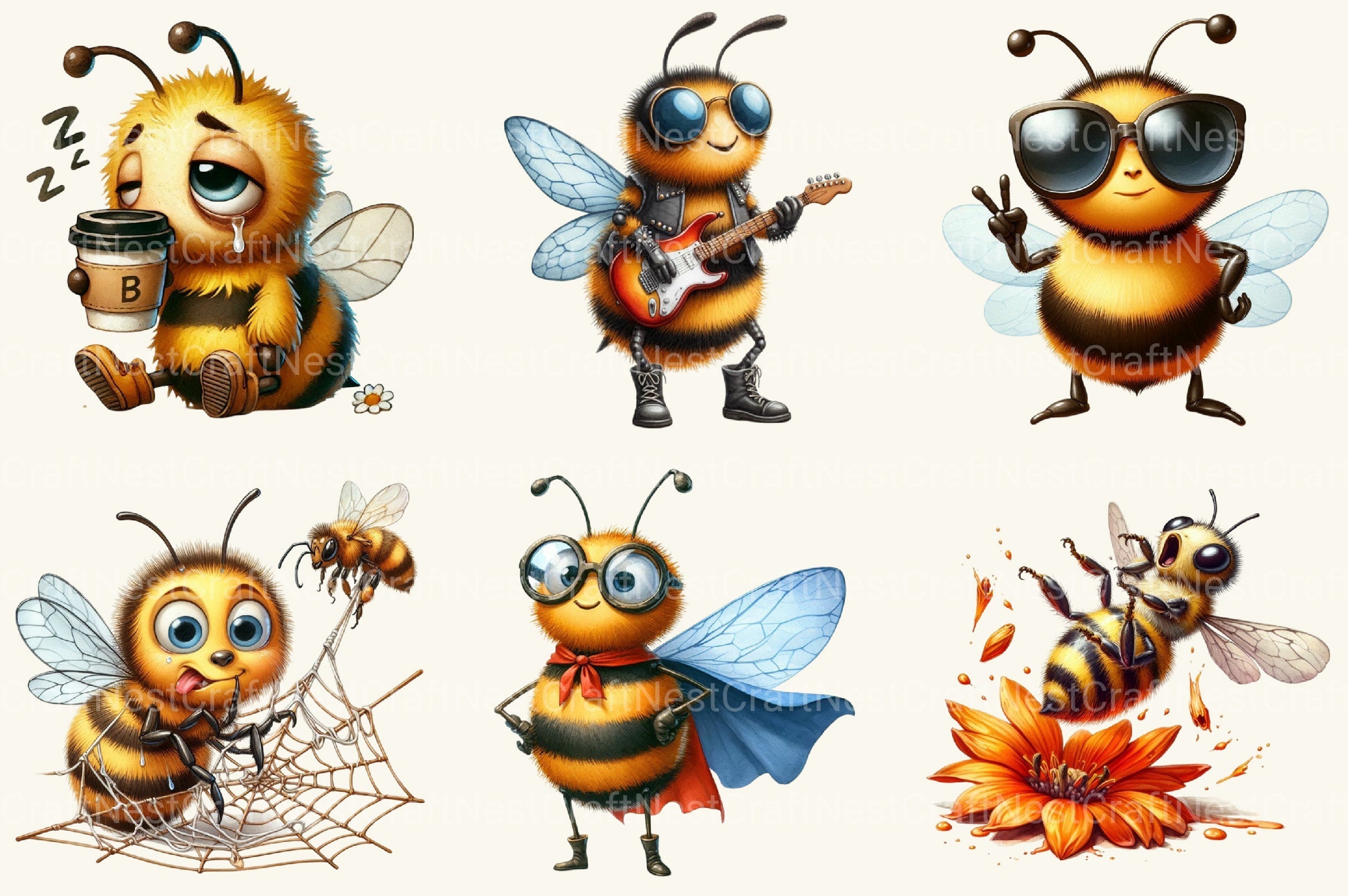 Funny Bee Clipart Bundle 2