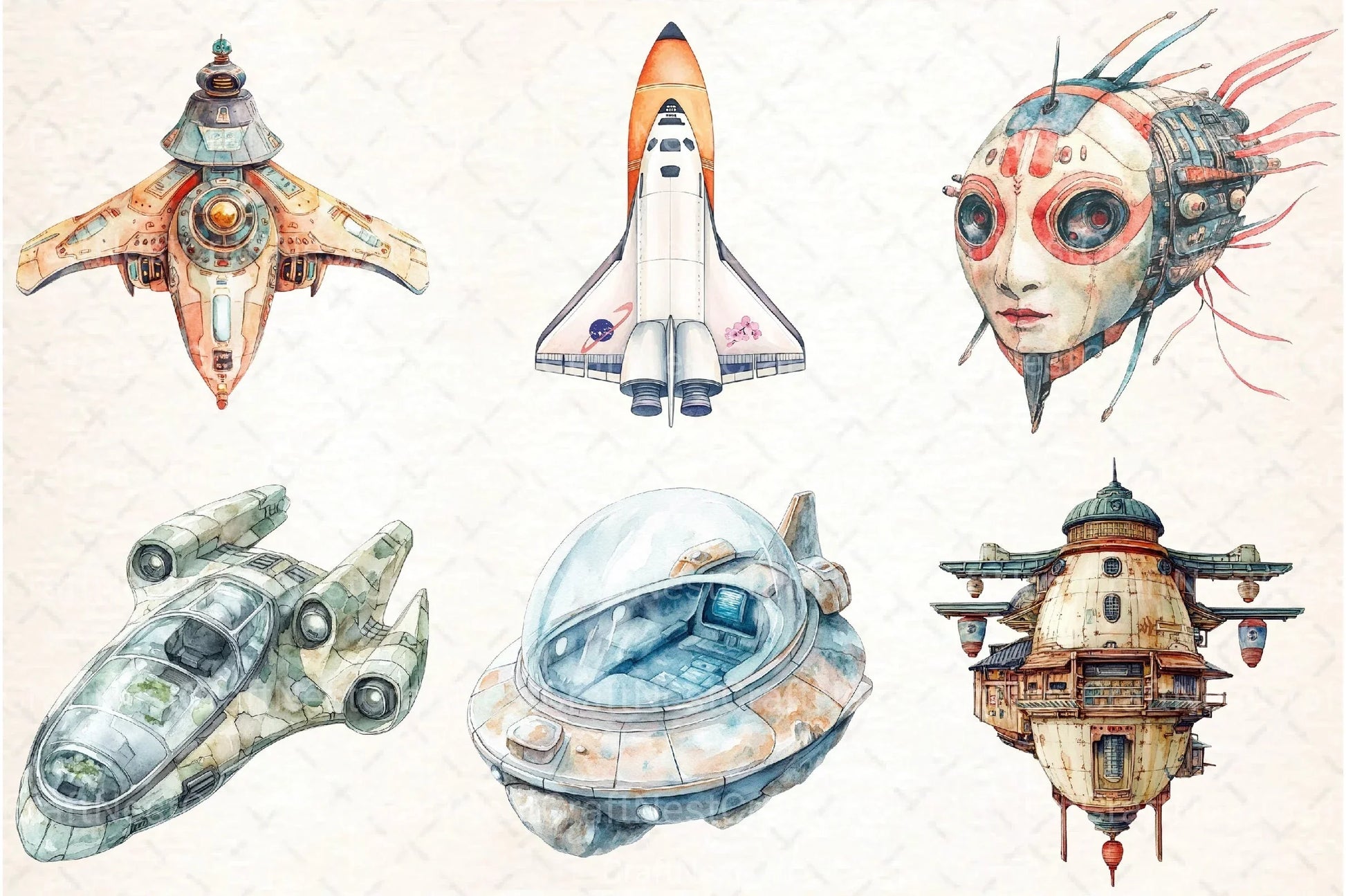 Japanese Spaceship Clipart Bundle - CraftNest - Digital Crafting and Art