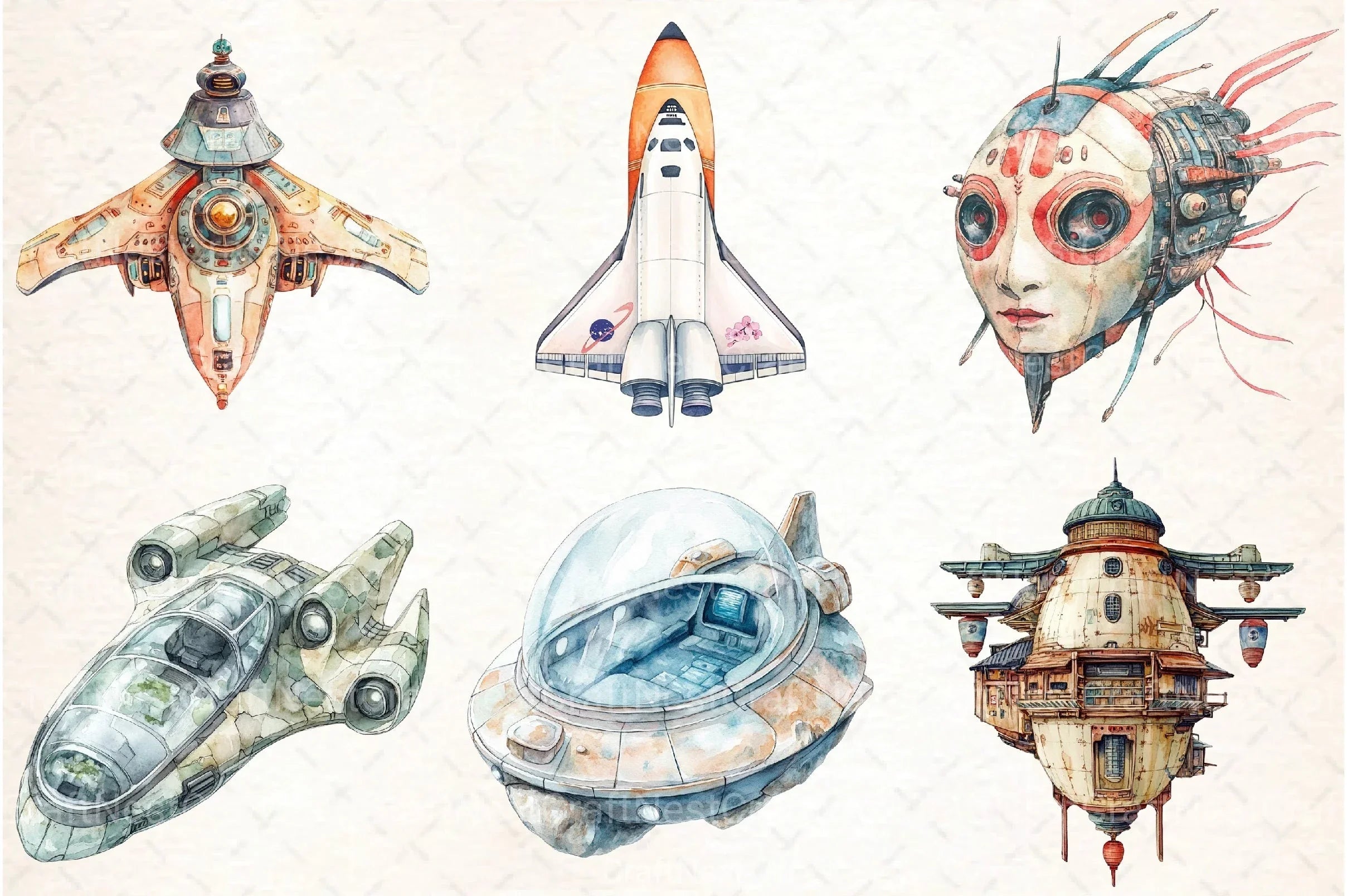 Japanese Spaceship Clipart Bundle - CraftNest - Digital Crafting and Art