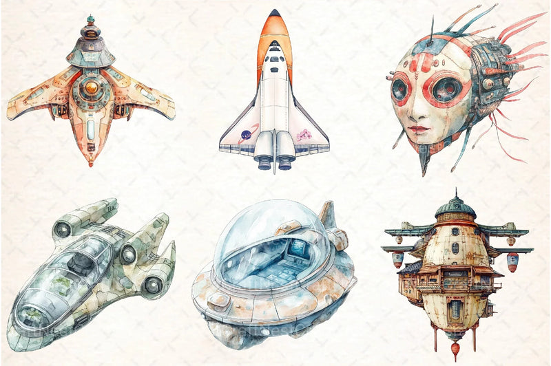 Japanese Spaceship Clipart Bundle - CraftNest - Digital Crafting and Art