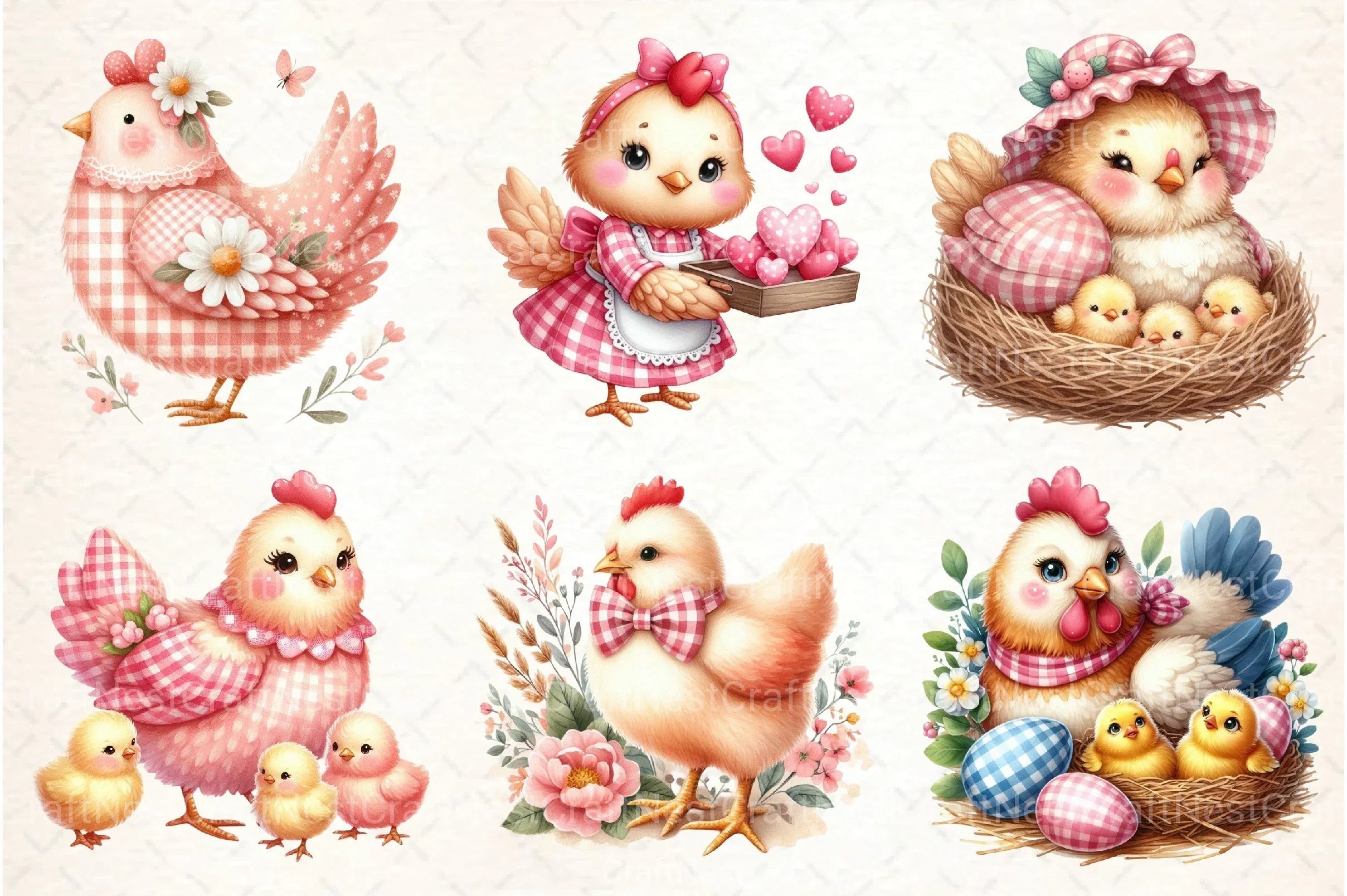 Pink Gingham Hen Mother's Day Clipart Bundle - CraftNest - Digital Crafting and Art