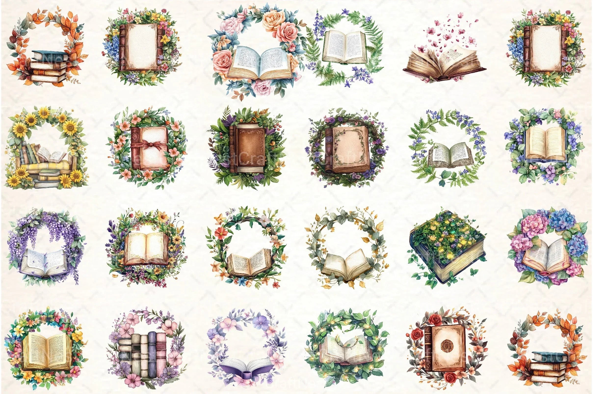 Vibrant Flower Wreath Clipart Bundle for Book Design - CraftNest - Digital Crafting and Art