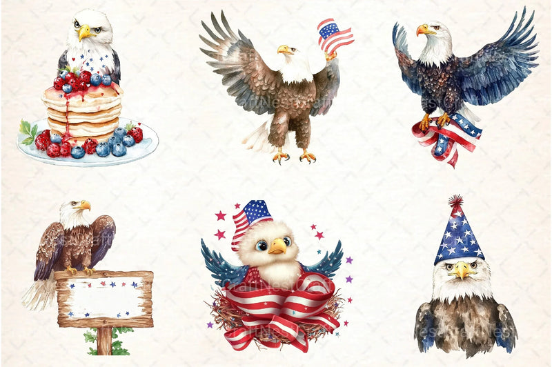 Cute Baby Bald Eagle 4th of July Clipart Bundle 1 - CraftNest - Digital Crafting and Art