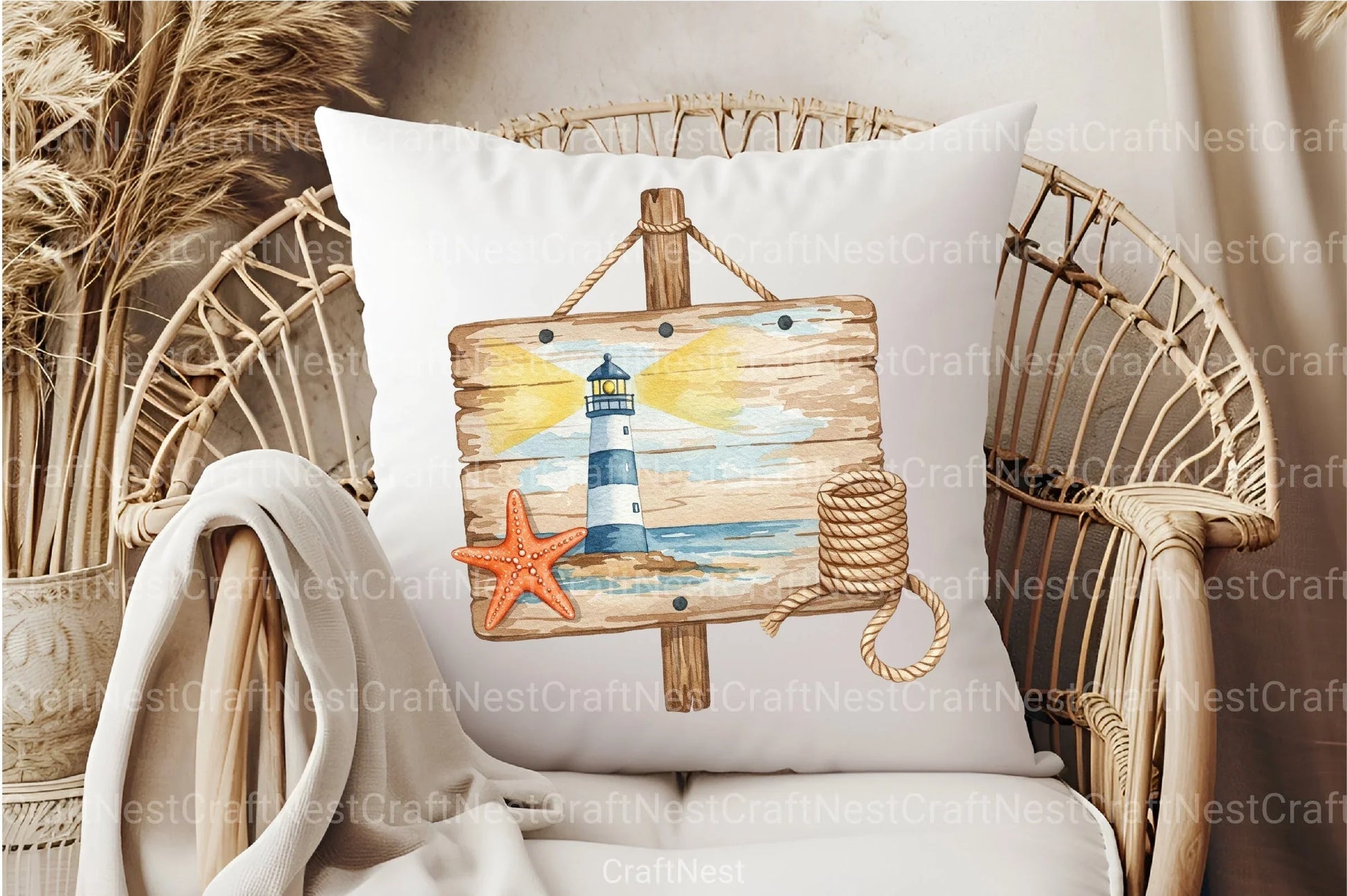 Lighthouse & Starfish Clipart Bundle - Wooden Sign Design - CraftNest - Digital Crafting and Art