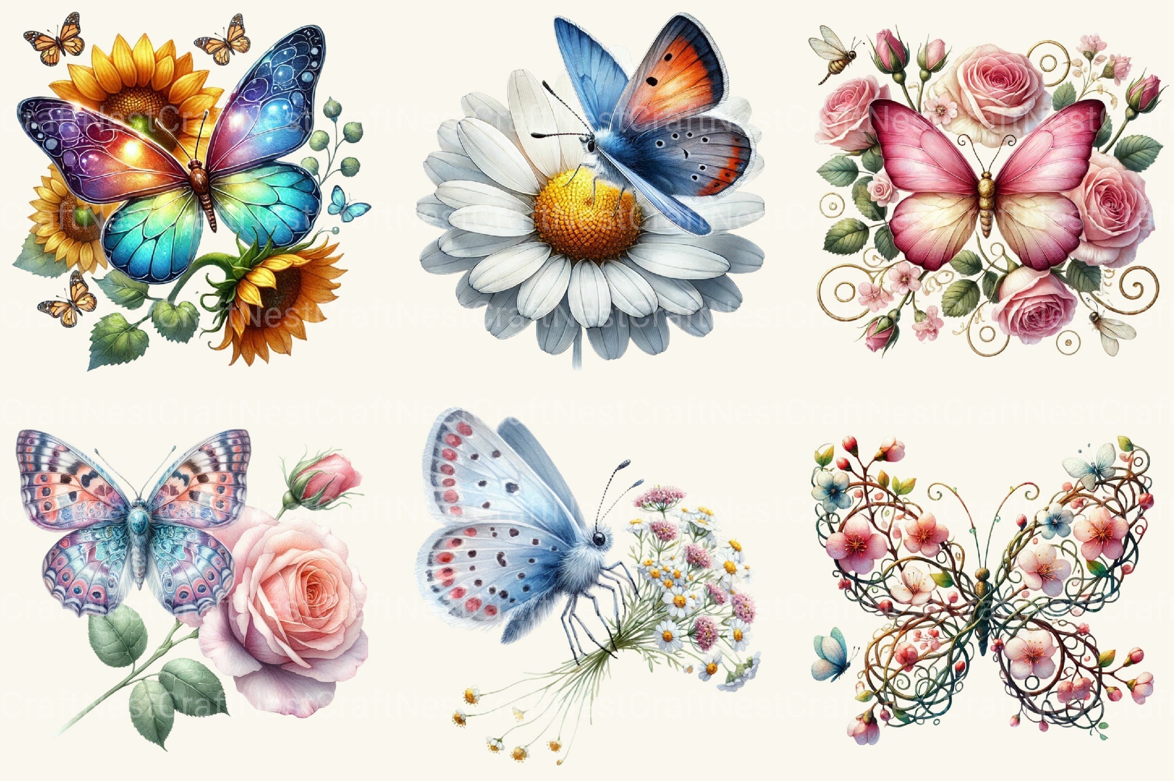 Flower Butterfly Clipart Bundle
