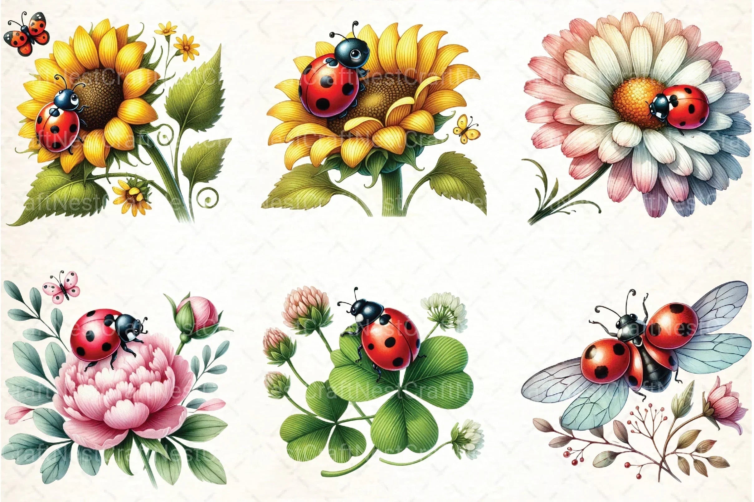 Spring Ladybug Clipart Bundle 1 - CraftNest - Digital Crafting and Art