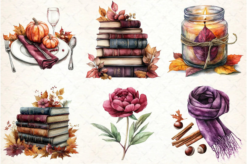 Burgundy Autumn Clipart Bundle - CraftNest - Digital Crafting and Art