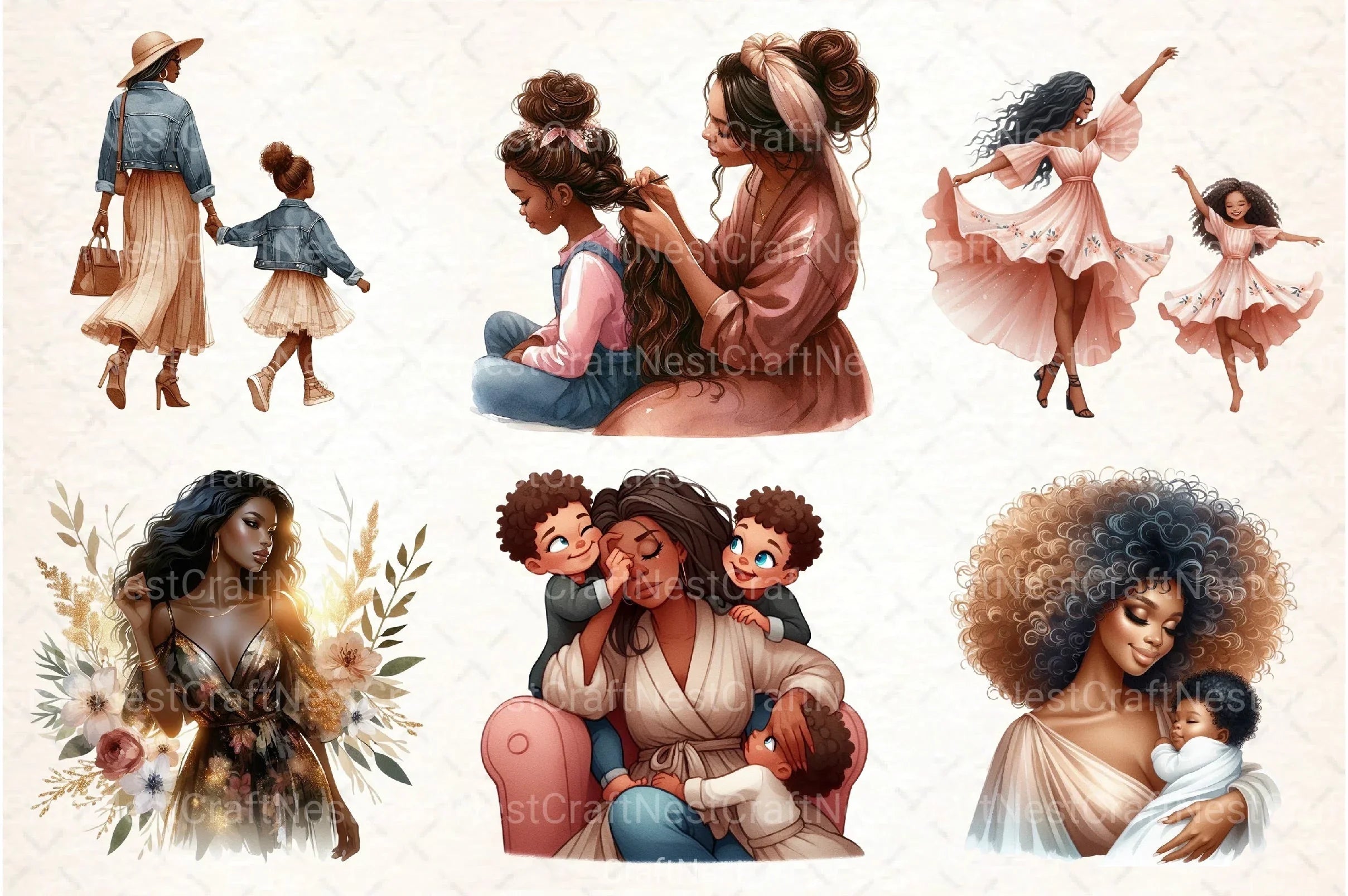 Mother's Day Black Mom Clipart Bundle - CraftNest - Digital Crafting and Art