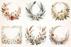 Boho Floral Frame Border Wreath Clipart Bundle - CraftNest - Digital Crafting and Art